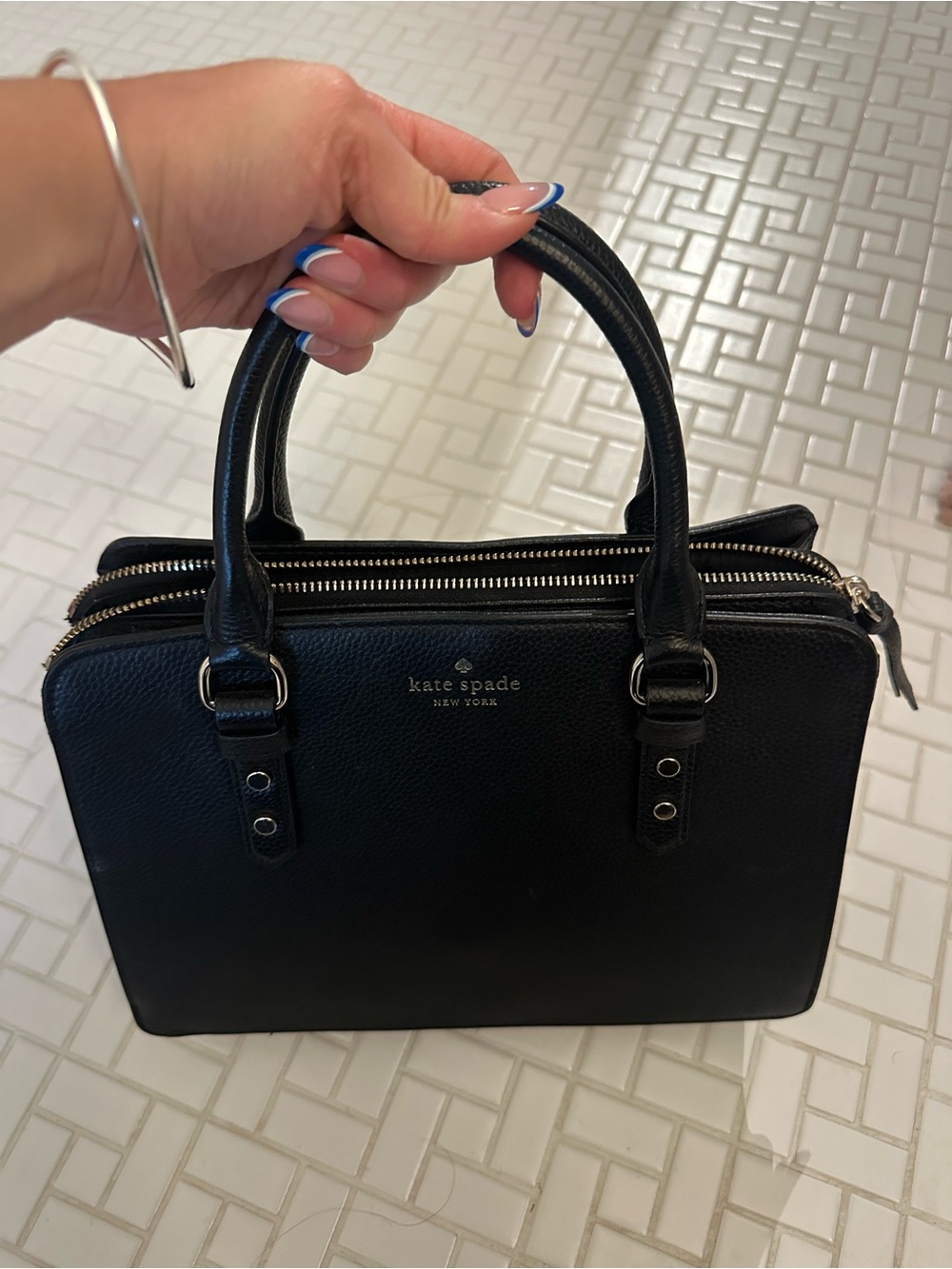 kate spade Black Leather Double-Zip Satchel Handbag